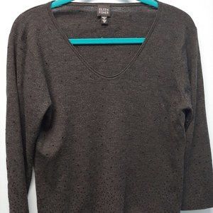 Eileen Fisher Gray Merino Wool 3/4 Sleeves Sequin